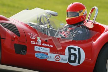 © Octane Photographic Ltd. 2012 Donington Historic Festival. Stirling Moss Trophy for pre-61 sportscars, qualifying. Maserati T61 Birdcage - Alan Minshaw. Digital Ref : 0321cb1d9120