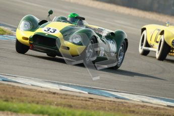 © Octane Photographic Ltd. 2012 Donington Historic Festival. Stirling Moss Trophy for pre-61 sportscars, qualifying. Lister Knobley - Martin Stretton. Digital Ref : 0321cb1d9169