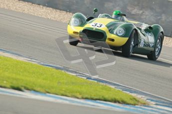 © Octane Photographic Ltd. 2012 Donington Historic Festival. Stirling Moss Trophy for pre-61 sportscars, qualifying. Lister Knobley - Martin Stretton. Digital Ref : 0321cb1d9191