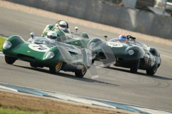 © Octane Photographic Ltd. 2012 Donington Historic Festival. Stirling Moss Trophy for pre-61 sportscars, qualifying. Lotus 17 Prototype - Gabriel Kremer/Dion Kremer and Lister Jaguar Costin - Alex Buncombe, Chris Ward. Digital Ref : 0321cb1d9219