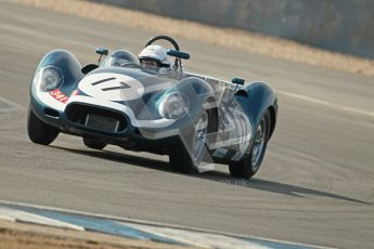 © Octane Photographic Ltd. 2012 Donington Historic Festival. Stirling Moss Trophy for pre-61 sportscars, qualifying. Lister Jaguar Knobbly - Derek Hood, John Young. Digital Ref : 0321cb1d9245