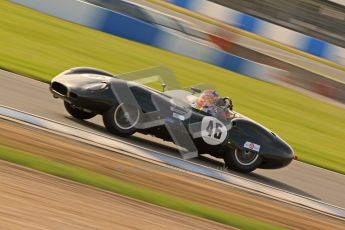 © Octane Photographic Ltd. 2012 Donington Historic Festival. Stirling Moss Trophy for pre-61 sportscars, qualifying. Lister Jaguar Costin - Alex Buncombe, Chris Ward. Digital Ref : 0321cb7d0321