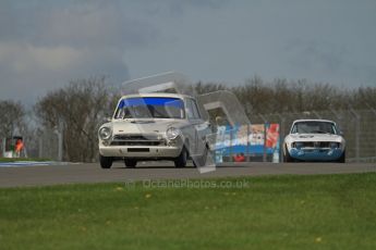 © Octane Photographic Ltd. 2012 Donington Historic Festival. U2TC. Ford Lotus Cortina - Leo Voyazides, Simon Hadfield. Digital Ref : 0323lw7d0330