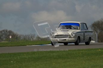 © Octane Photographic Ltd. 2012 Donington Historic Festival. U2TC. Ford Lotus Cortina - Leo Voyazides, Simon Hadfield. Digital Ref : 0323lw7d0413