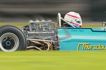 © Octane Photographic Ltd. Donington Park un-silenced general test day, 26th April 2012. Simon Taylor, Ex-Derek Bell Chevron B24 F5000 showing the indiction vortices. Digital Ref : 0301cb1d2956
