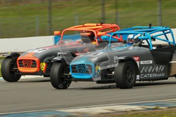 © Octane Photographic Ltd. Donington Park un-silenced general test day, 26th April 2012. Paul Lewis and Will Scully - Caterham 7. Digital Ref : 0301cb1d3424