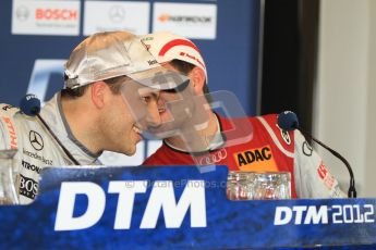 © Octane Photographic Ltd. 2012. DTM – Brands Hatch - Post-race press conference. Sunday 20th May 2012. Gary Paffett - AMG C-Coupe - Thomas Sabo Mercedes AMG. and Mike Rockenfeller - Audi A5 DTM - Audi Sport Team Phoenix. Digital Ref : 0346cb7d7310