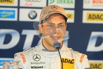 © Octane Photographic Ltd. 2012. DTM – Brands Hatch  - Saturday Press Conference. Gary Paffett - Mercedes AMG C-Coupe - Thomas Sabo Mercedes AMG. Digital Ref :