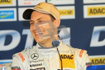 © Octane Photographic Ltd. 2012. DTM – Brands Hatch  - Saturday Press Conference. Gary Paffett - Mercedes AMG C-Coupe - Thomas Sabo Mercedes AMG. Digital Ref :