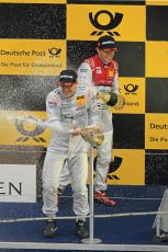 © Octane Photographic Ltd. 2012. DTM – Brands Hatch - Race Poduim. Sunday 20th May 2012. Gary Paffett, Bruno Spengler, Mike Rockenfeller celebrate on the Brands Hatch Poduim. Digital Ref :