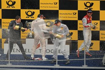 © Octane Photographic Ltd. 2012. DTM – Brands Hatch  - Race Poduim. Sunday 20th May 2012.  Gary Paffett, Bruno Spengler, Mike Rockenfeller celebrate on the Brands Hatch Poduim. Digital Ref :