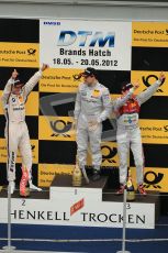© Octane Photographic Ltd. 2012. DTM – Brands Hatch - Race. Sunday 20th May 2012. Gary Paffett - Mercedes AMG C-Coupe - Thomas Sabo Mercedes AMG, Bruno Spengler - BMW M3 DTM - BMW Team Schnitzer and Mike Rockenfeller - Audi A5 DTM - Audi Sport Team Phoenix. Digital Ref :