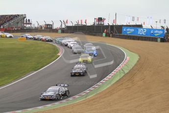 © Octane Photographic Ltd. 2012. DTM – Brands Hatch - Race. Sunday 20th May 2012. Gary Paffett leads the pack on the opening lap - Mercedes AMG C-Coupe - Thomas Sabo Mercedes AMG. Digital Ref :