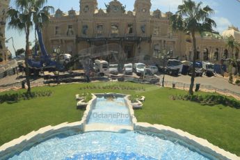 © Octane Photographic Ltd. 2012. F1 Monte Carlo - GP2 Practice 1. Thursday 24th May 2012. Monte Carlo Casino reflected in thier chromed fountain. Digital Ref : 0353cb1d0600