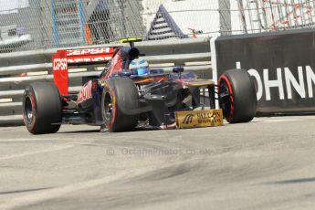 © Octane Photographic Ltd. 2012. F1 Monte Carlo - Qualifying - Session 2. Saturday 26th May 2012. Jean-Eric Vergne limps back to the pits with a damaged front wing - Toro Rosso. Digital Ref : 0355cb1d6710