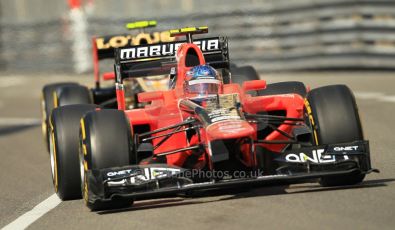 © Octane Photographic Ltd. 2012. F1 Monte Carlo - Practice 1. Thursday  24th May 2012. Charles Pic - Marussia and Romain Grosjean - Lotus. Digital Ref : 0350cb1d0111