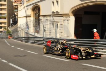 © Octane Photographic Ltd. 2012. F1 Monte Carlo - Practice 1. Thursday 24th May 2012. Kimi Raikkonen - Lotus, on his aborted outlap run in this session. Digital Ref : 0350cb7d7353