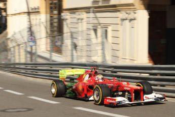 © Octane Photographic Ltd. 2012. F1 Monte Carlo - Practice 1. Thursday 24th May 2012. Fernando Alonso with his Ferrari's rear covered in aeroflow paint. Digital Ref : 0350cb7d7361