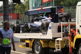 © 2012 Octane Photographic Ltd. Italian GP Monza - Friday 7th September 2012 - F1 Practice 1. Williams FW34 - Pastor Maldonado's car is recovered to the pits. Digital Ref : 0505cb7d2020