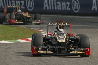 © 2012 Octane Photographic Ltd. Italian GP Monza - Saturday 8th September 2012 - F1 Practice 3. Lotus E20 - Kimi Raikkonen and Jerome d'Ambrosio. Digital Ref :