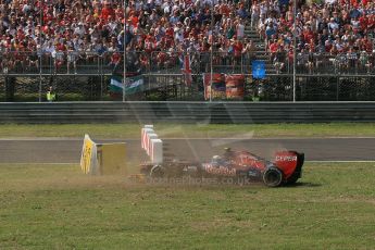 World © Octane Photographic Ltd. Formula 1 Italian GP, 9th September 2012. Jean-Eric Vergne after a huge launch in his Toro Rosso STR7, later complaining of back pain. Digital Ref : 0518lw1d9550