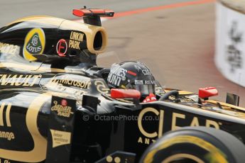 © Octane Photographic Ltd. 2012. F1 Monte Carlo - Practice 2. Thursday 24th May 2012. Kimi Raikkonen with James Hunt tribute helmet - Lotus. Digital Ref : 0352cb1d5855