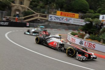 © Octane Photographic Ltd. 2012. F1 Monte Carlo - Practice 2. Thursday 24th May 2012. Lewis Hamilton - McLaren and Nico Rosberg - Mercedes. Digital Ref : 0352cb7d8074