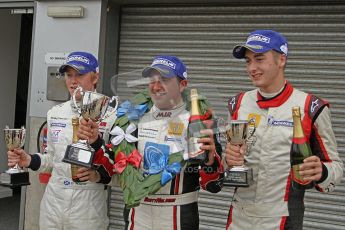 © Octane Photographic Ltd. 2012. Donington Park. Sunday 19th August 2012. Formula Renault BARC Race 2. Race Winner - Scott Malvern - Cullen Motorsport on the podium with David Wagner and Chris Middlehurst. Digital Ref : 0463lw7d1852