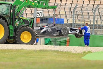 © 2012 Octane Photographic Ltd. German GP Hockenheim - Friday 20th July 2012 - F1 Practice 1. Williams FW34 - Valtteri Bottas' car is craned out of the gravel. Digital Ref : 0410lw7d4432