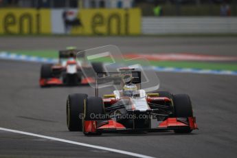 © 2012 Octane Photographic Ltd. German GP Hockenheim - Saturday 21st July 2012 - F1 Qualifying session 1. HRT F112 two ship formation - Pedro de La Rosa followed by Narain Karthikeyan. Digital Ref : 0417lw1d3121