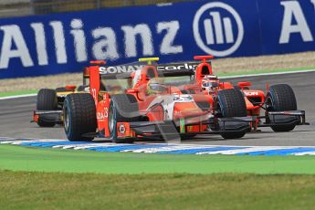 © 2012 Octane Photographic Ltd. German GP Hockenheim - Saturday 21st July 2012 - GP2 Race 1 - Luiz Razia and Max Chilton go wheel to wheel infront of Davide Valsecchi. Digital Ref : 0419lw1d4112