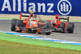 © 2012 Octane Photographic Ltd. German GP Hockenheim - Saturday 21st July 2012 - GP2 Race 1 - Arden International - Luiz Razia fends off the Carlin of Max Chilton. Digital Ref : 0419lw1d4214