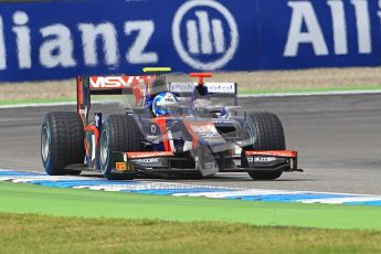 © 2012 Octane Photographic Ltd. German GP Hockenheim - Saturday 21st July 2012 - GP2 Race 1 - iSport International - Jolyon Palmer battles with the Trident Racing entry of Stephane Richelmi in the 1st Intermediates vs Slicks battle of the race. Digital Ref : 0419lw1d4247