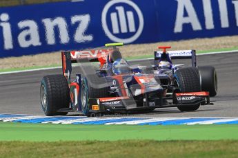 © 2012 Octane Photographic Ltd. German GP Hockenheim - Saturday 21st July 2012 - GP2 Race 1 - iSport International - Jolyon Palmer pulls away from the Trident Racing entry of Stephane Richelmi in the 1st Intermediates vs Slicks battle of the race. Digital Ref : 0419lw1d4337