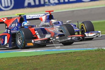 © 2012 Octane Photographic Ltd. German GP Hockenheim - Saturday 21st July 2012 - GP2 Race 1 - iSport International - Jolyon Palmer battles with the Trident Racing entry of Stephane Richelmi in the 1st Intermediates vs Slicks battle of the race as the slicks start to find their pace. Digital Ref : 0419lw1d4433