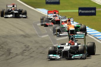 © 2012 Octane Photographic Ltd. German GP Hockenheim - Sunday 22nd July 2012 - F1 Race. Mercedes W03 - Michael Schumacher leads Nico Hulkenberg, Jenson Button and Pastor Maldonado. Digital Ref : 0423lw1d4943