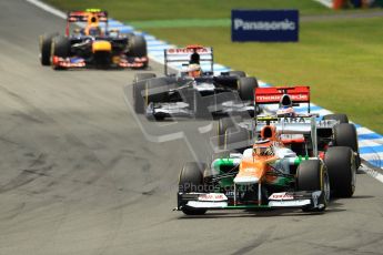 © 2012 Octane Photographic Ltd. German GP Hockenheim - Sunday 22nd July 2012 - F1 Race. Force India VJM05 -  Nico Hulkenberg, Jenson Button, Pastor Maldonado and Mark Webber into the hairpin. Digital Ref : 0423lw1d5021