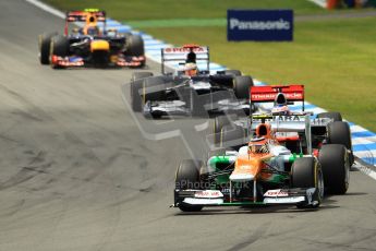 © 2012 Octane Photographic Ltd. German GP Hockenheim - Sunday 22nd July 2012 - F1 Race. Force India VJM05 -  Nico Hulkenberg, Jenson Button, Pastor Maldonado and Mark Webber into the hairpin. Digital Ref : 0423lw1d5021