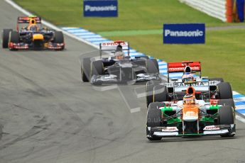 © 2012 Octane Photographic Ltd. German GP Hockenheim - Sunday 22nd July 2012 - F1 Race. Force India VJM05 -  Nico Hulkenberg, Jenson Button, Pastor Maldonado and Mark Webber into the hairpin. Digital Ref : 0423lw1d5073