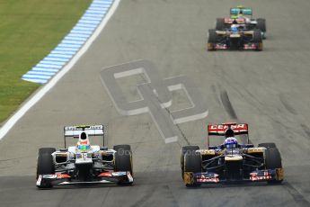 © 2012 Octane Photographic Ltd. German GP Hockenheim - Sunday 22nd July 2012 - F1 Race. Sauber C31 - Sergio Perez slides up the inside of Daniel Ricciardo's Toro Rosso. Digital Ref : 0423lw1d5080
