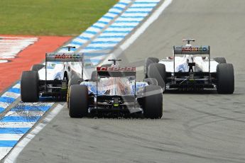 © 2012 Octane Photographic Ltd. German GP Hockenheim - Sunday 22nd July 2012 - F1 Race. Toro Rosso STR7 - Daniel Ricciardo gets squeezed by the pair of fighting Saubers of Kamui Kobayashi and Sergio Perez. Digital Ref : 0423lw1d5086