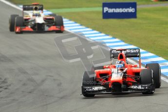 © 2012 Octane Photographic Ltd. German GP Hockenheim - Sunday 22nd July 2012 - F1 Race. Marussia MR01 - Timo Glock and HRT F112 - Pedro de La Rosa. Digital Ref : 0423lw1d5099