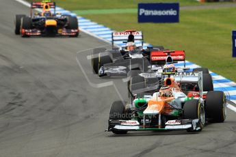 © 2012 Octane Photographic Ltd. German GP Hockenheim - Sunday 22nd July 2012 - F1 Race. Force India VJM05 -  Nico Hulkenberg, Jenson Button, Pastor Maldonado and Mark Webber into the hairpin. Digital Ref : 0423lw1d5130