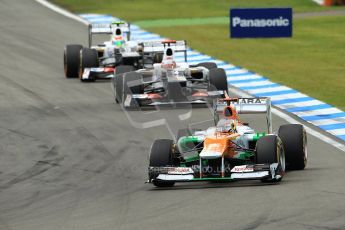 © 2012 Octane Photographic Ltd. German GP Hockenheim - Sunday 22nd July 2012 - F1 Race. Force India VJM05 - Paul di Resta checks his mirror to see the Sauber C31s of Kamui Kobayashi and Sergio Perez closing in. Digital Ref : 0423lw1d5133