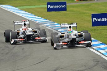 © 2012 Octane Photographic Ltd. German GP Hockenheim - Sunday 22nd July 2012 - F1 Race. The Sauber C31 of Sergio Perez dives around the outside of his team mate Kamui Kobayashi into the hairpin. Digital Ref : 0423lw1d5192