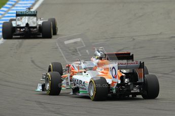 © 2012 Octane Photographic Ltd. German GP Hockenheim - Sunday 22nd July 2012 - F1 Race. McLaren MP4/27 - Jenson Button - move complete - as he passes the Force India VJM05 of Nico Hulkenberg. Digital Ref : 0423lw1d5229