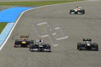 © 2012 Octane Photographic Ltd. German GP Hockenheim - Sunday 22nd July 2012 - F1 Race. Red Bull RB8 - Mark Webber with DRS open moves on the Williams of Pastor Maldonado. Digital Ref : 0423lw1d5414