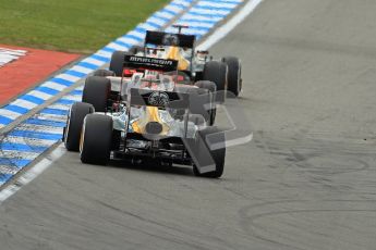 © 2012 Octane Photographic Ltd. German GP Hockenheim - Sunday 22nd July 2012 - F1 Race. Caterham Formation. The Caterham CT01s of Heikki Kovalainen and Vitaly Petrov exit the hairpin with Charles Pic's Marussia sandwiched in the middle. Digital Ref : 0423lw1d5446
