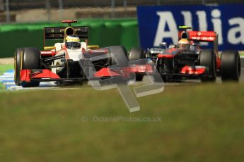 © 2012 Octane Photographic Ltd. German GP Hockenheim - Sunday 22nd July 2012 - F1 Race. HRT F112 - Pedro de La Rosa and McLaren MP4/27 - Lewis Hamilton. Digital Ref : 0423lw1d5688