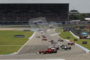 © 2012 Octane Photographic Ltd. German GP Hockenheim - Sunday 22nd July 2012 - F1 Race. Ferrari F2012 - Fernando Alonso leads the pack on the opening lap - a lead he never relinquished. Digital Ref : 0423lw7d8554